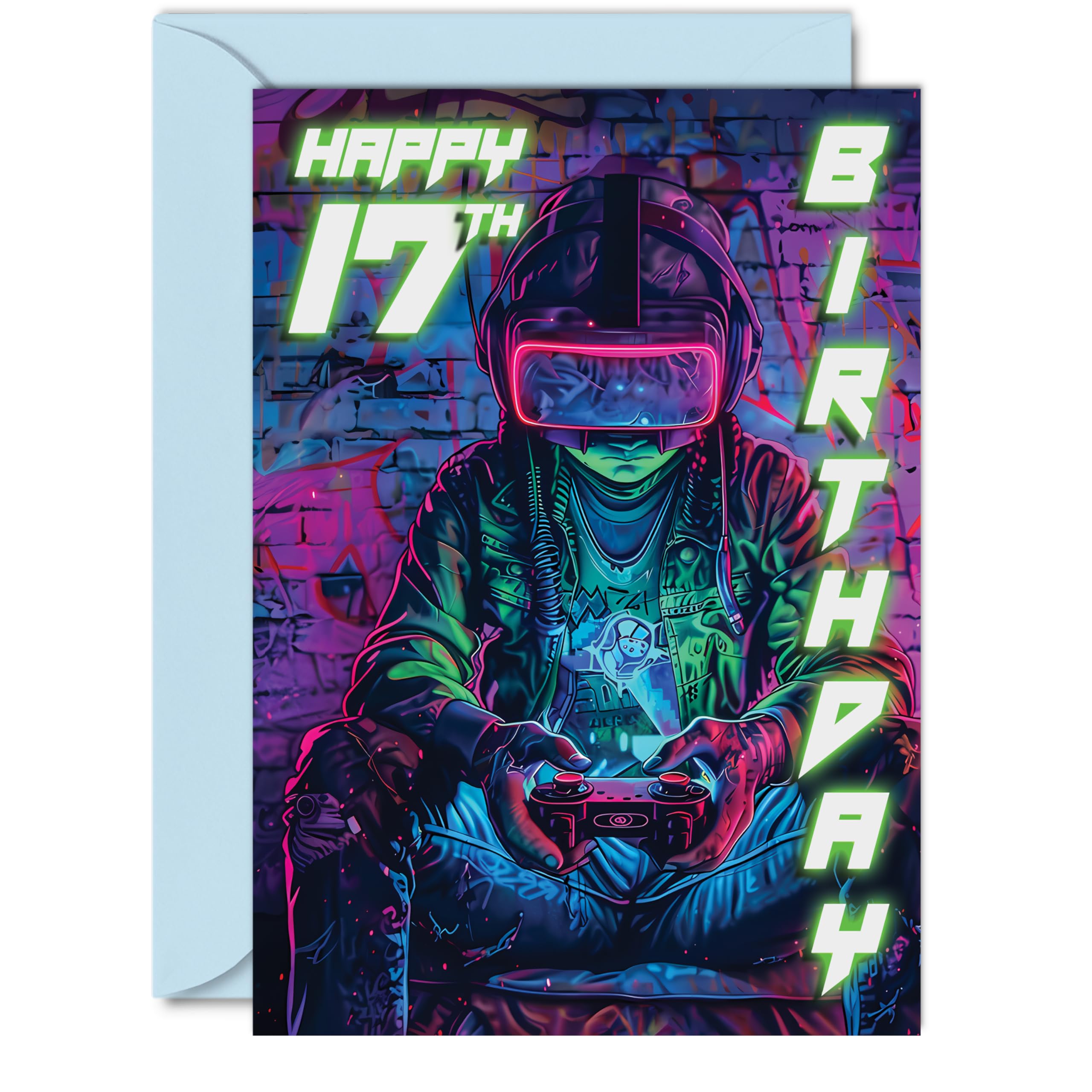 17th Birthday Cards for Boys Girls - Video Game Gamer - Happy 17 Birthday Card for Son Daughter Nephew Niece Grandson, A5 Seventeen Seventeenth Bday Greeting Cards