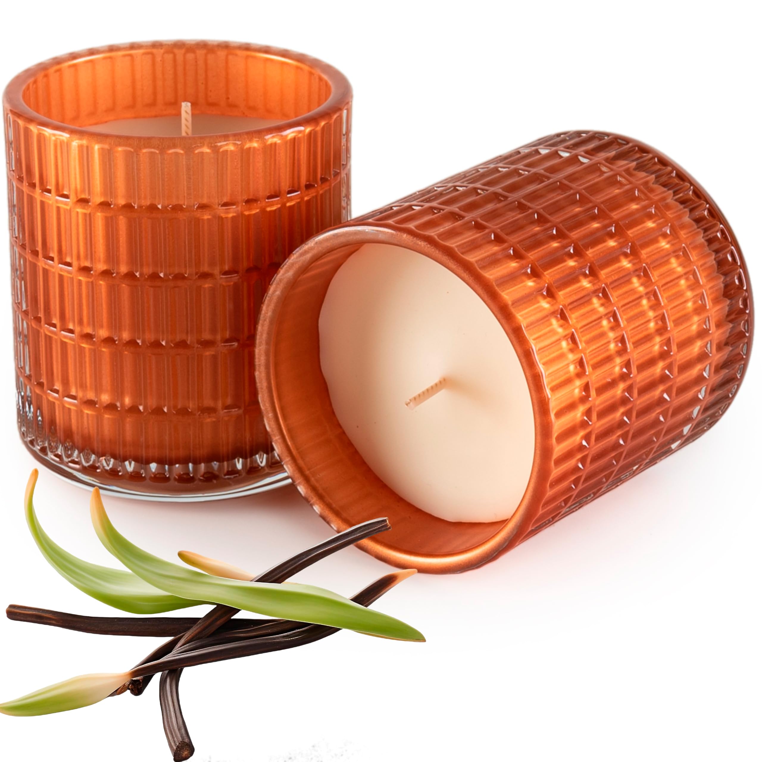 Pack de 2 Velas Aromáticas Decorativas para Hogar y Baño - Velas Perfumadas para Decorar Habitaciones y Estanterías - Centros de Mesa y Ambientadores de Hogar (Vainilla, Pachulí & Musk)