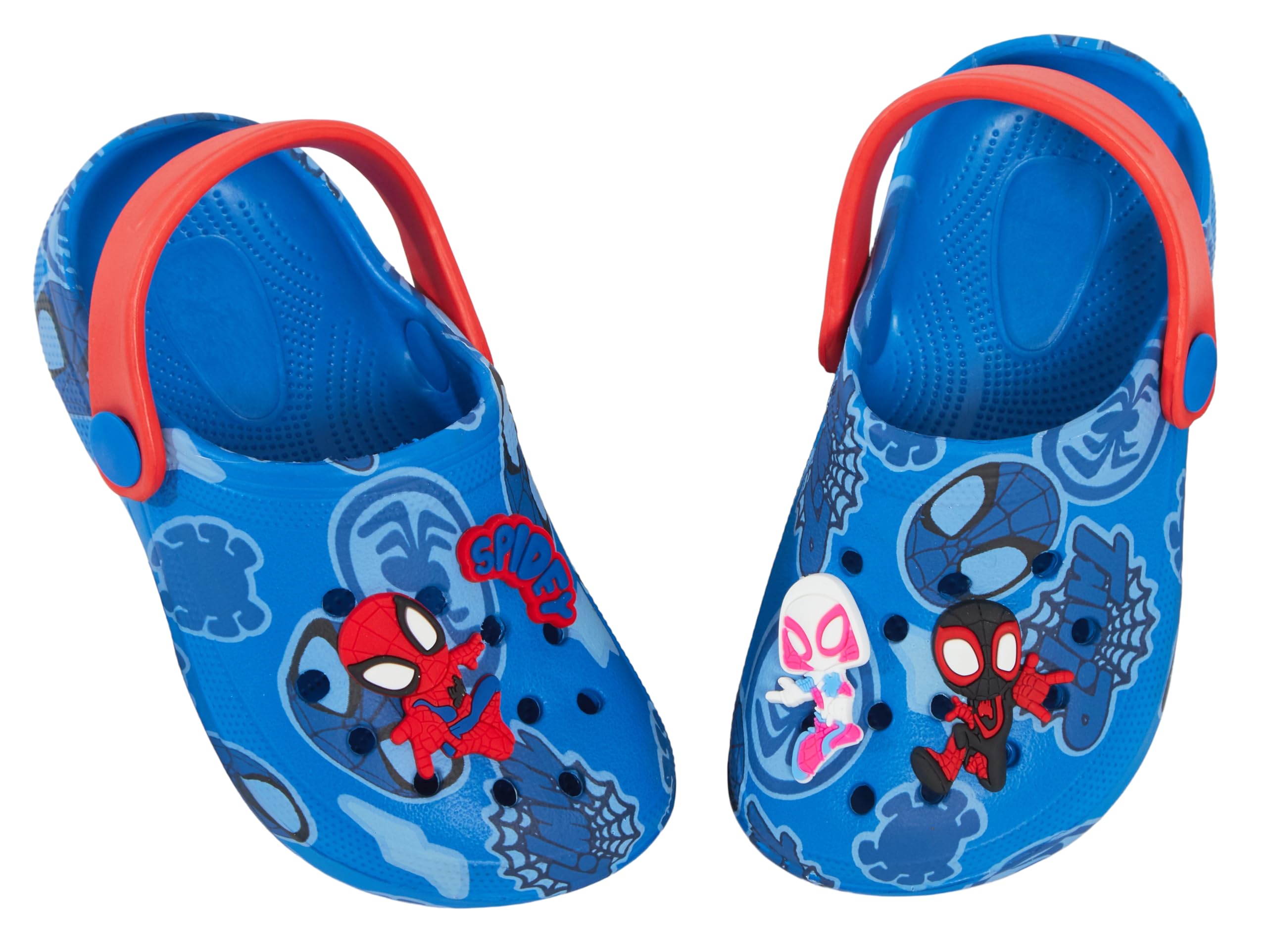Sandalias Tipo Zuecos de Spiderman para niños, Spidey y Sus increíbles Amigos, con dijes, Insignias, Deslizadores de Verano con Correa en el Tobillo, Zapatos de Playa