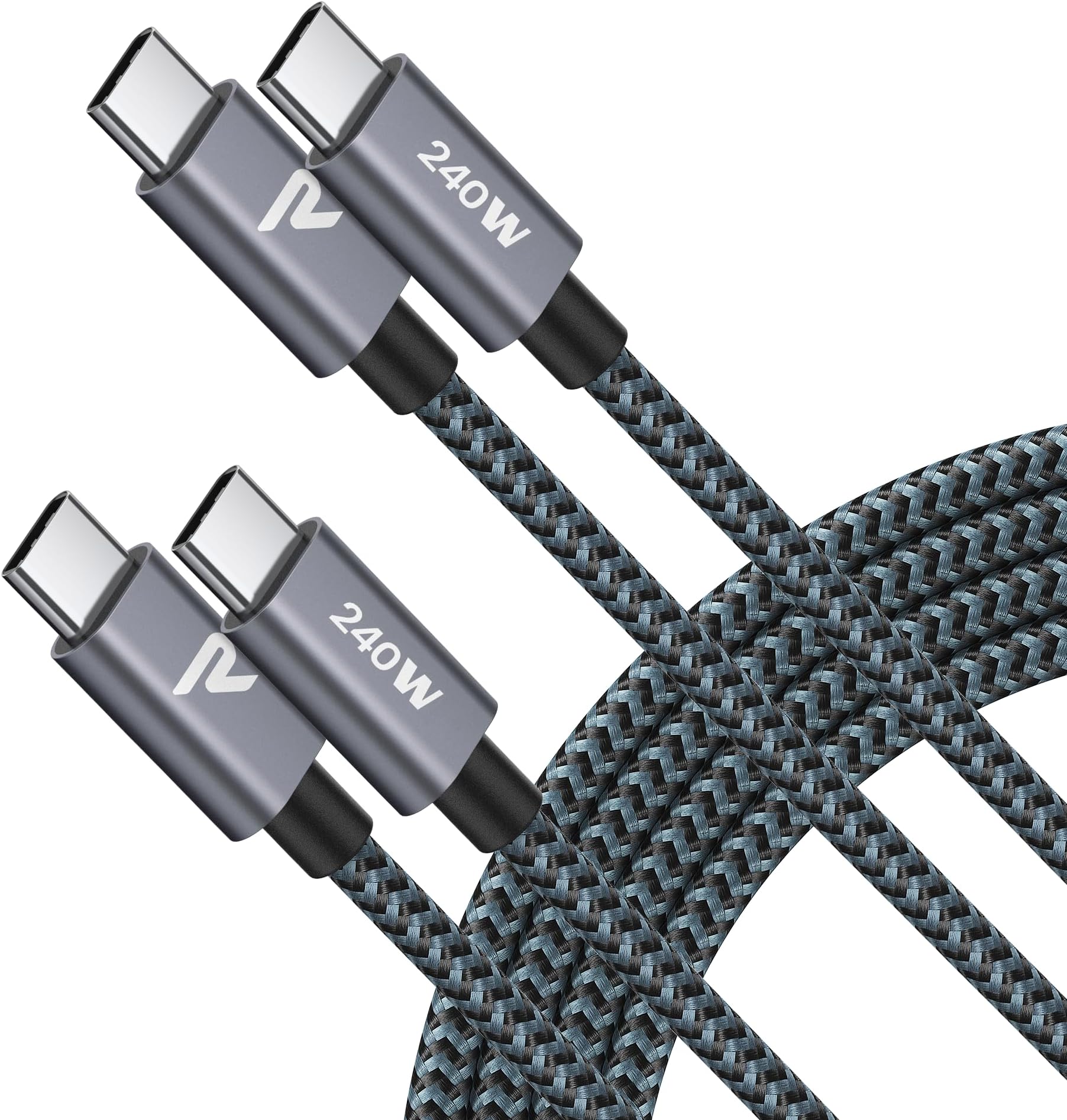 RAMPOW USB C Cable, 240W USBC to USB C Cable [6.6ft/2Pack], C to C Cable Fast Charging, Nylon USB C Charge Cable for iPhone 15/15 Pro, Samsung S24/S24+/S24 Ultra/S23/S22, MacBook Pro, iPad Pro-Black