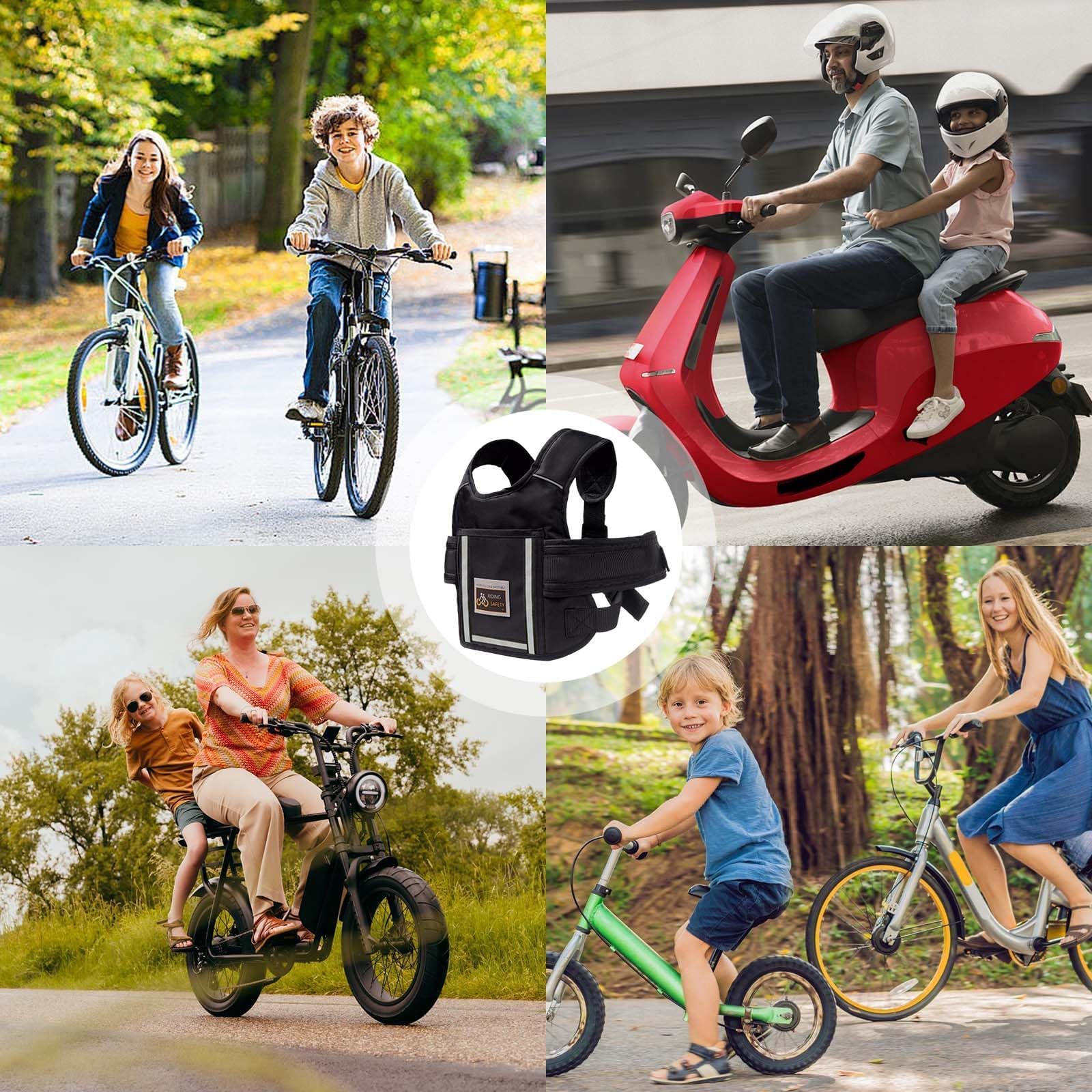 Cintura Sicurezza Moto Regolabile con Strisce Riflettenti, Protezione per Motociclette e Veicoli Elettrici (Nero)