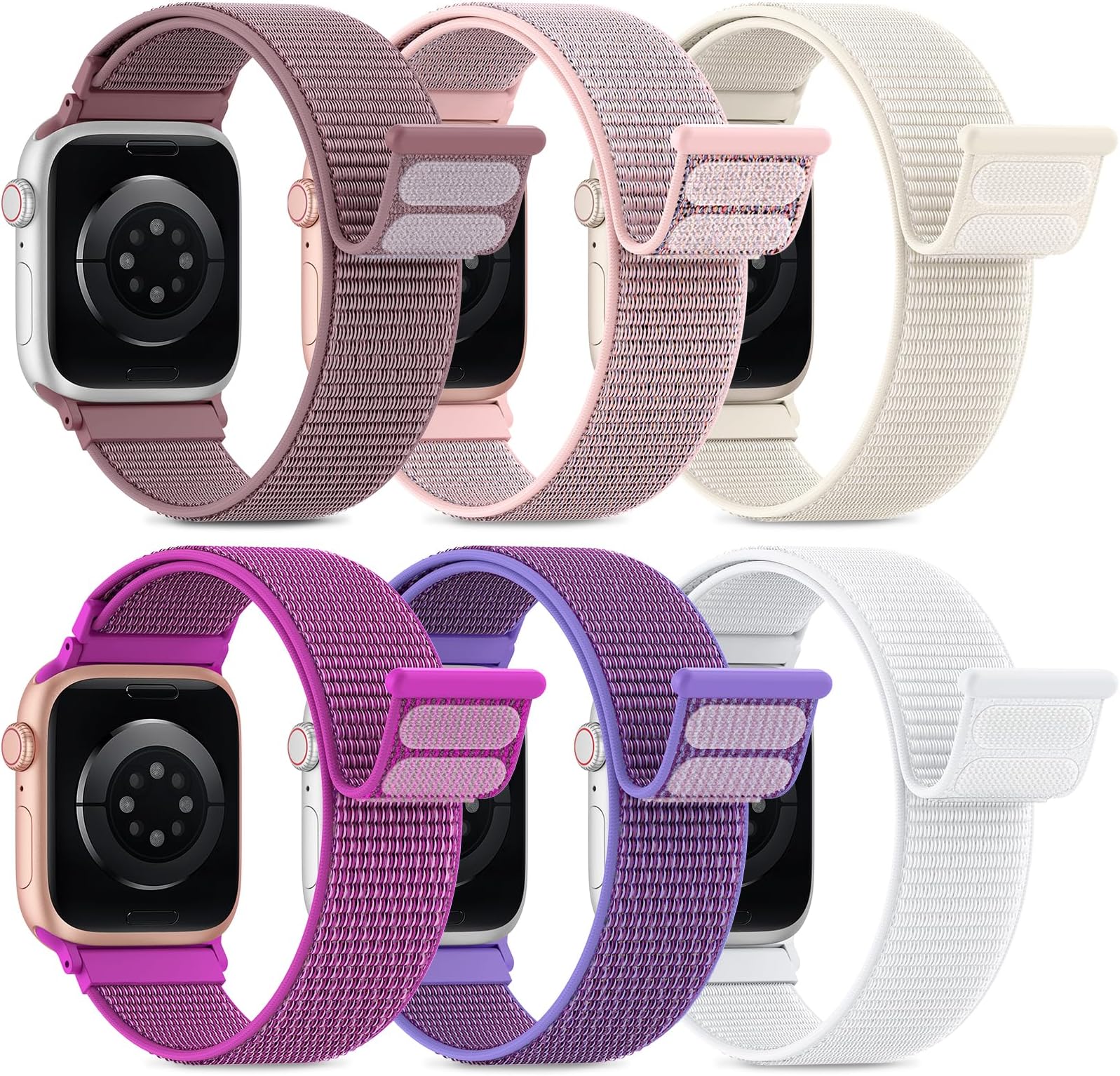 6 Pack Sport Silicone Solo Loop Bands For Apple Watch - Stretchy Comfort Fit