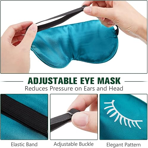 Miniatura 3 de Jecery 6 máscaras de seda para dormir, máscaras suaves para los ojos, ajustables, con máscara para dormir con bolsa de almacenamiento para mujeres y