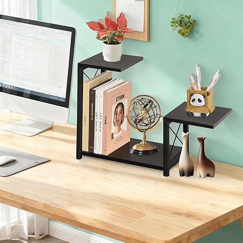 Miniatura 2 de Organizador de Estante de Escritorio, Soporte de Exhibición Elevador de Estante de Almacenamiento de 3 Niveles, Organizador de Escritorio de Madera