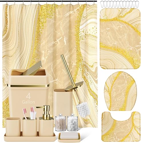 Miniatura 56 de Juego de accesorios de baño de 9 piezas, juego de baño negro con bote de basura de gran capacidad de 4 galones, juego de accesorios de baño