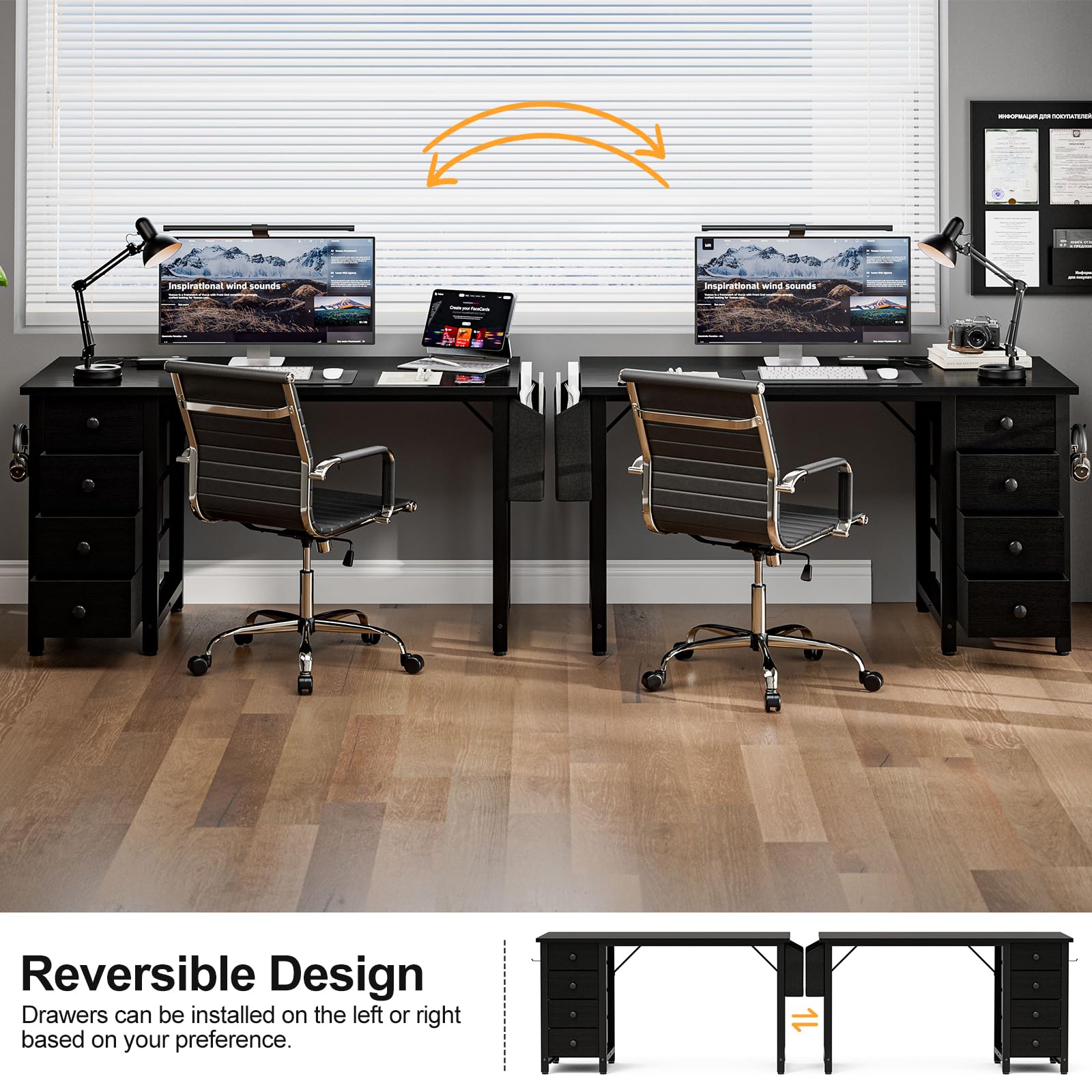 ODK Bureau met stoffen laden, 120 x 48 x 87 cm, computertafel met toetsenbordlade, gamingbureau