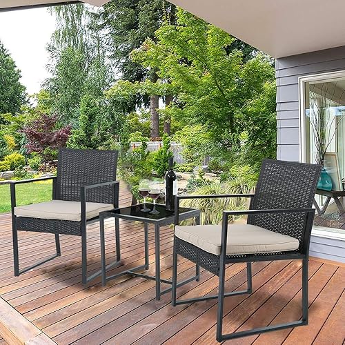 Miniatura 2 de FDW Juego de 3 sillas de mimbre para patio, muebles de mimbre para exteriores, muebles de mimbre para patio, jardín, balcón, junto a la piscina