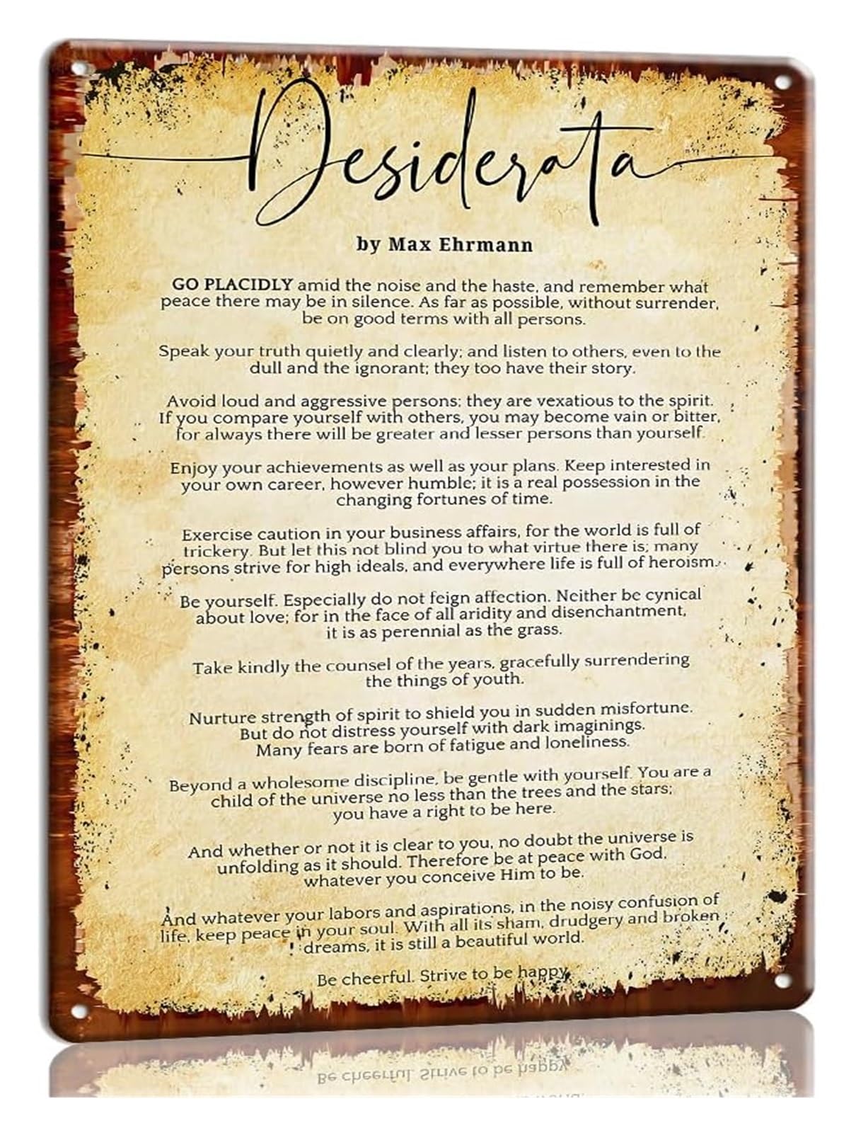 GYQYJPFZM Inspirational Metal Sign Desiderata Poem Poetry Verse Wall-Art Famous Quote Decor for Bedroom Bathroom Den 8 X 12 inch