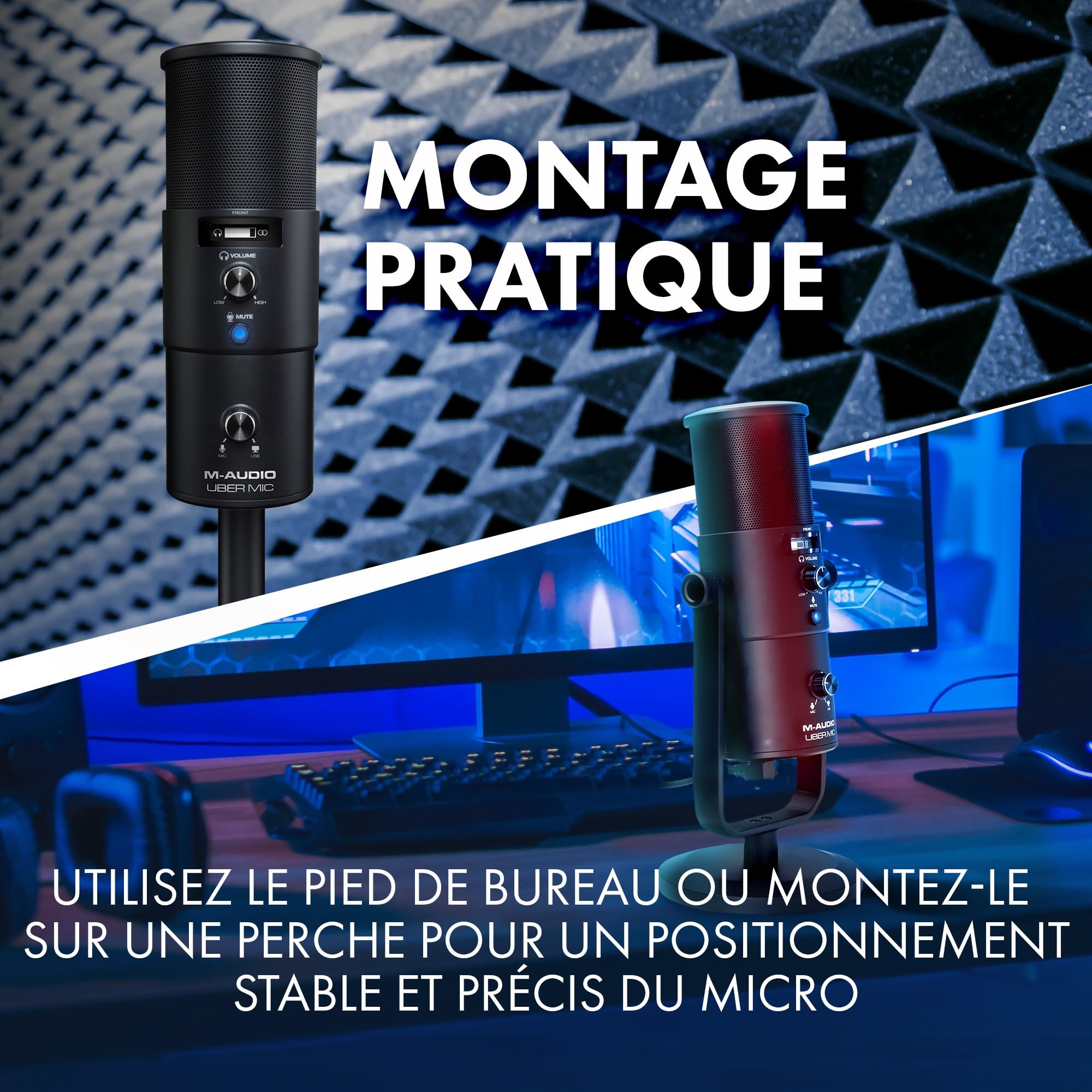 M-AUDIO Uber MIC Microphone USB à Condensateur pour Gaming, Streaming, Podcast, Enregistrement avec 4 Directivités, Bouton Sourdine, Sortie Casque