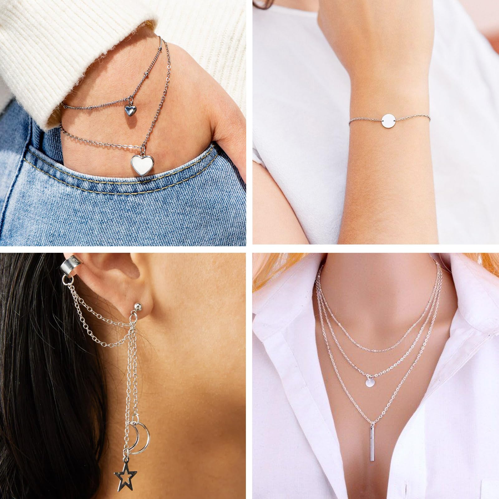 Lot De 3 Chaînes En Acier Inoxydable 5m - Trombone, Câble, Gourmette - Avec Anneaux Et Fermoirs - 5