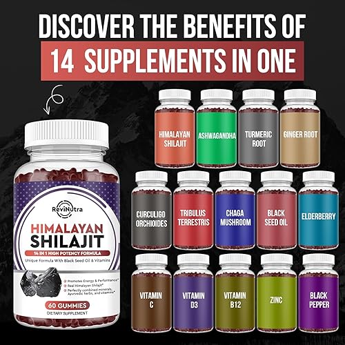 Miniatura 2 de Shilajit Gummies - Suplemento Shilajit orgánico del Himalaya Complejo 14 en 1 con aceite de semilla negra y mezcla de hierbas ayurvédicas, ácido
