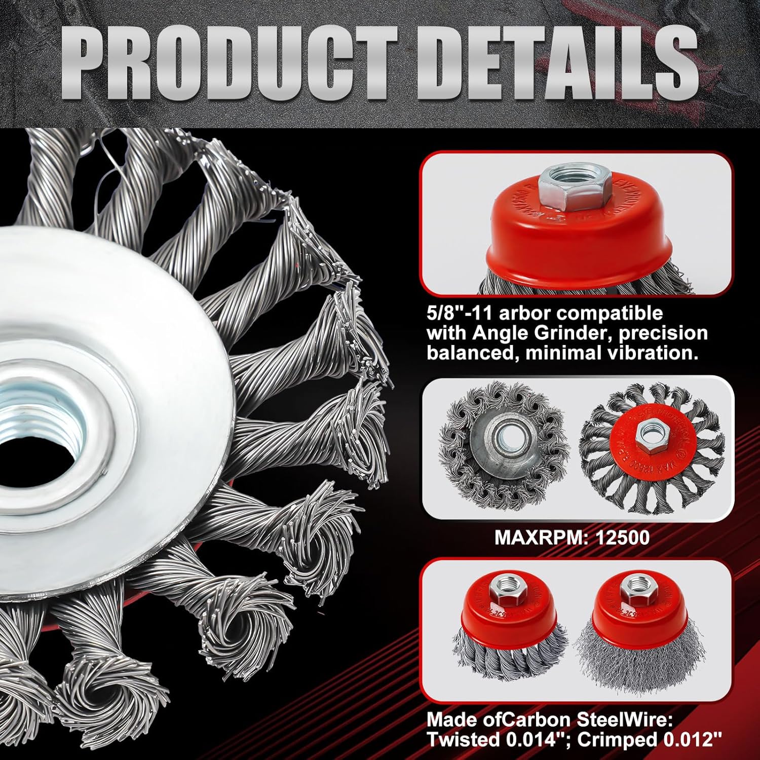 Tioncy 12 Pcs 4 1/2 Wire Wheels for Angle Grinder 4 and 3 Inch Wire Wheel Cup Brush Set Knotted Coarse Crimped Grinder Accessories with 5/8-11unc Threaded Arbor