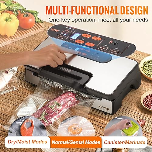 Miniatura 4 de VEVOR Máquina selladora al vacío, máquina selladora de alimentos, almacenamiento de alimentos secos y húmedos, sistema de sellado de aire automático