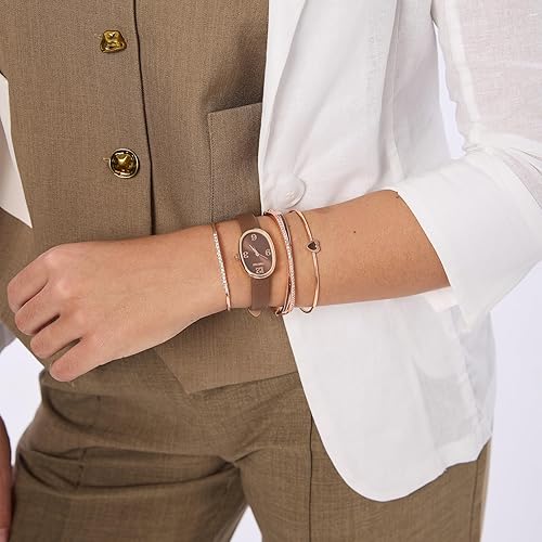 Miniatura 4 de TIME100 Reloj ovalado para mujer y pulsera acentuada con cristal de primera calidad, correa de cuero