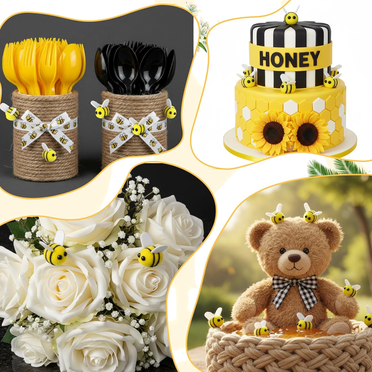 Quilax 100Pcs Felt Bees Bulk Craft Ball Bees, Wool Felt Bumble Bee Plush, Mini Felts Bee for Baby Shower Decorations Bee‘s Themed Party DIY Craft