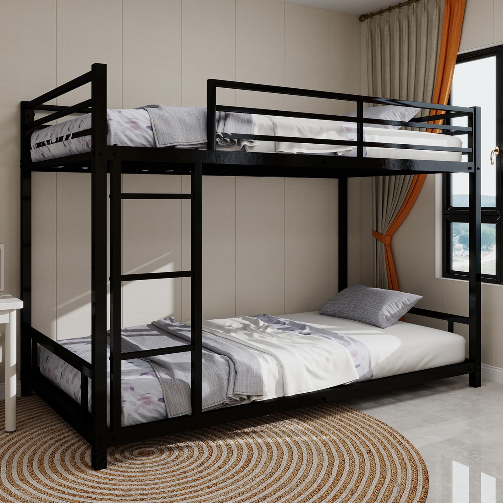 Lubvtti Litera para niños/adolescentes/adultos, cama para niños de 90 x 190 cm, de metal, con escalera y barandilla (C-negro)