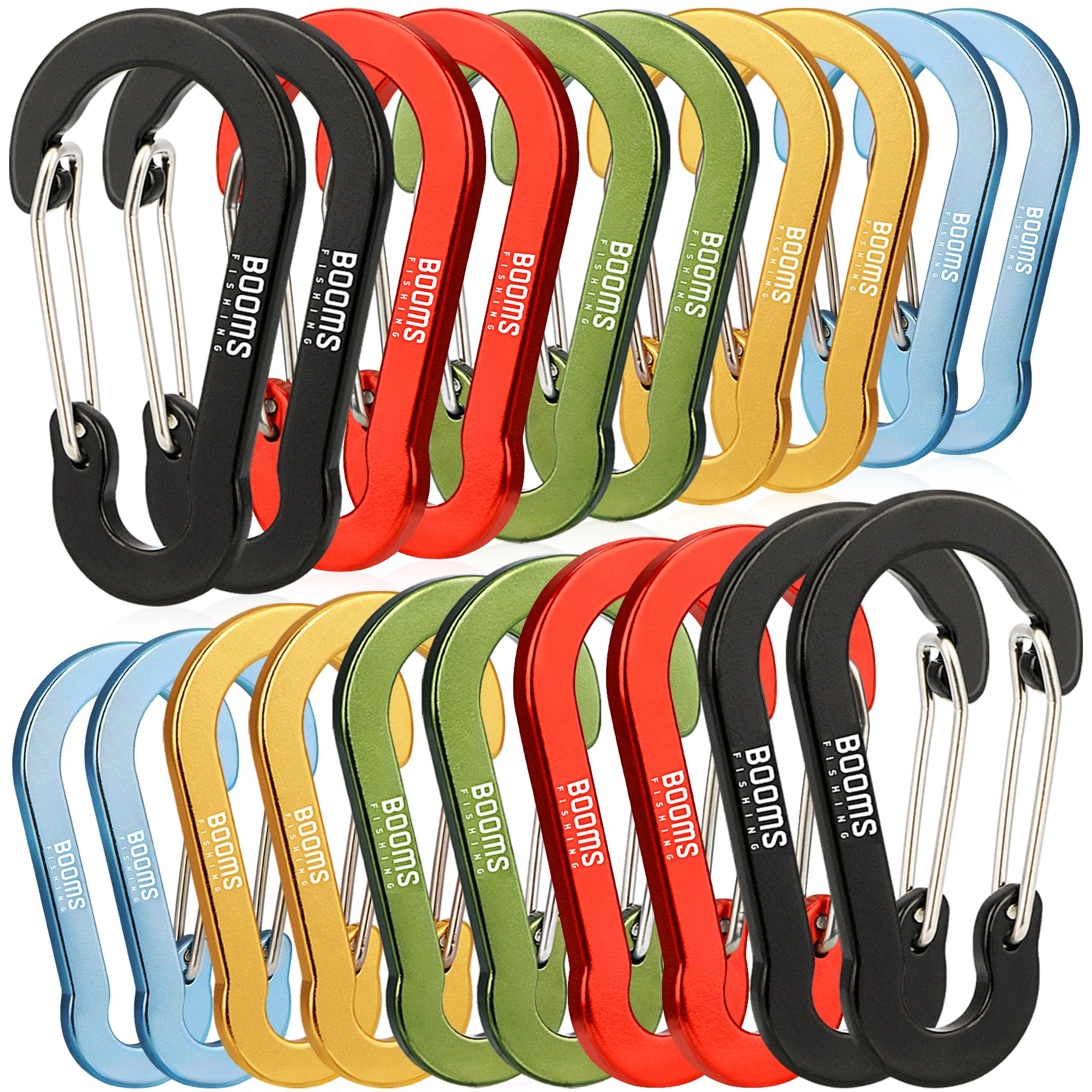 Booms Fishing 20Pack Small Carabiners: Multi-use 2in Carabiner Clips - Mini Keychain Caribeaner Clip for Keys, Camping, Hiking, Fishing, Kayaking - 5 Mixed Colors