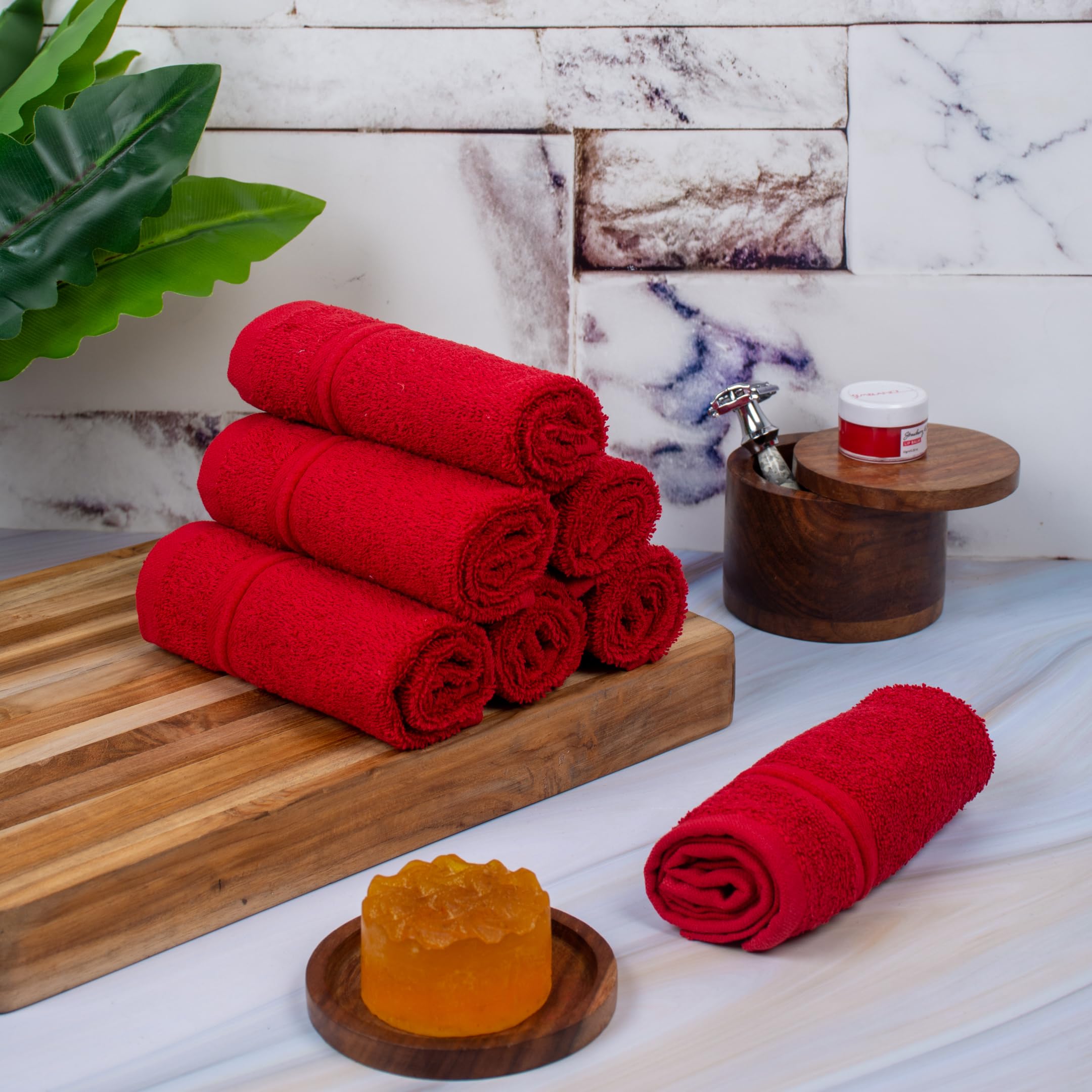 100% Cotton Unisex Soft Face Towel Super absorvent and Quick Dry 500 GSM Size (12 * 12) inch Combo Pack of 10pc Set Color (Red)-image-29