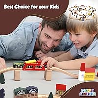 Vista 5 de Juego de tren de madera, juego completo de tren para niños, juego interactivo y aprendizaje, diseño creativo de pista de tren de madera, calidad