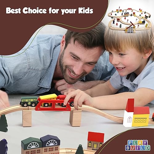 Miniatura 5 de Juego de tren de madera, juego completo de tren para niños, juego interactivo y aprendizaje, diseño creativo de pista de tren de madera, calidad