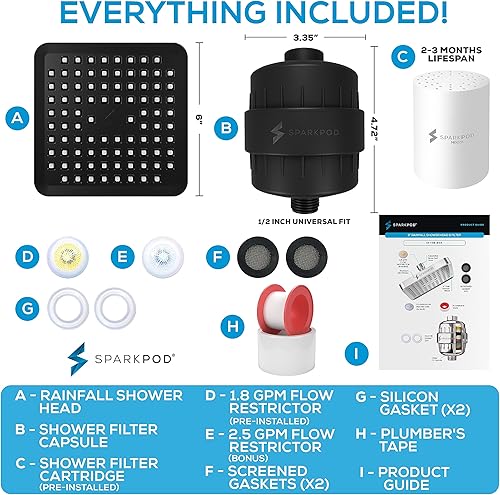 Miniatura 57 de SparkPod Juego de cabezal de ducha filtrado de lujo de 23 etapas, reduce el cloro y los metales pesados, filtro de regadera de alta presión