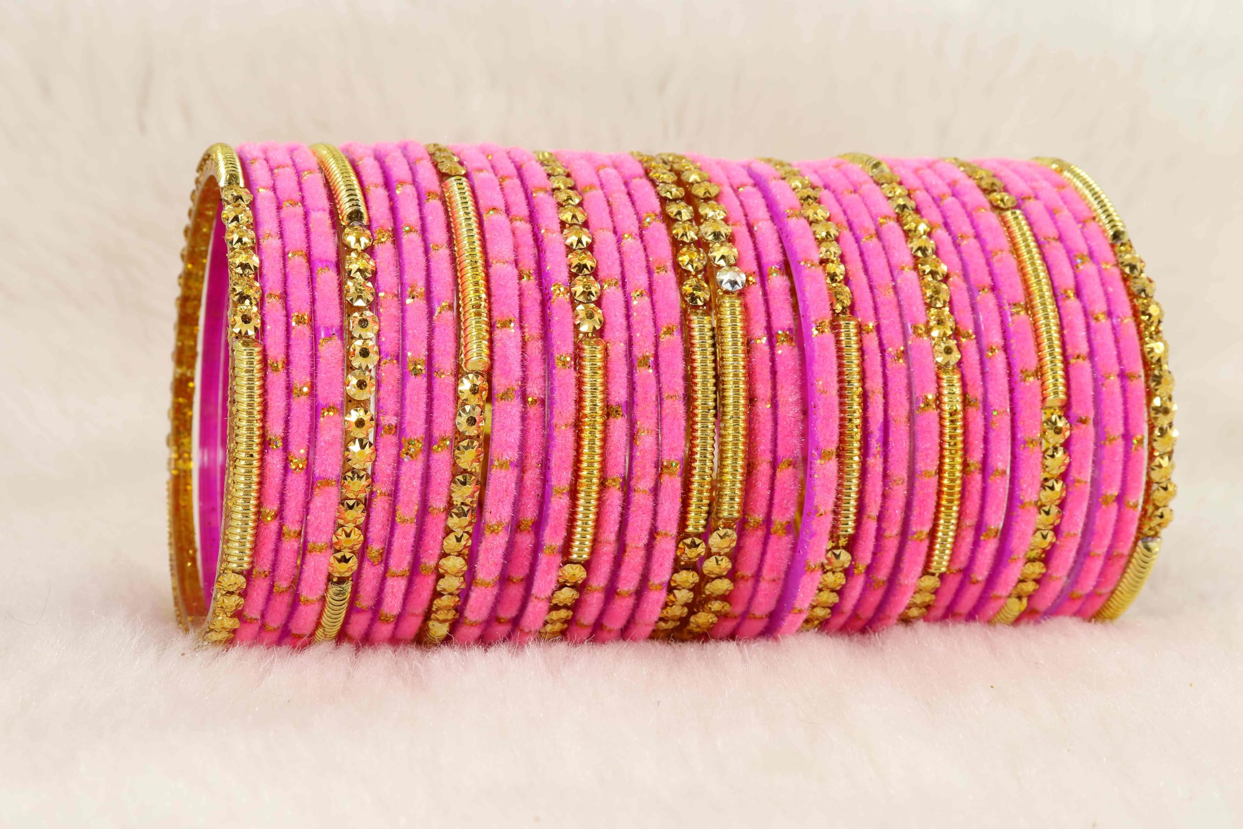 Glass Beads & Polka Dots Velvet Bangles Set, Stylish Chudi Jewellery