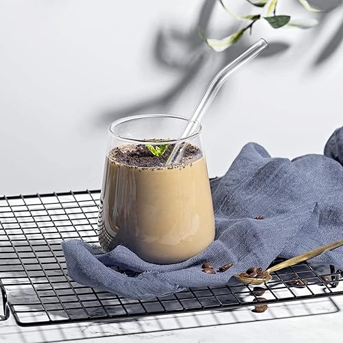 Miniatura 7 de Paquete de 8 popotes de vidrio transparente, reutilizables, con 2 cepillos de limpieza, popotes para batidos de leche, bebidas congeladas, batidos,