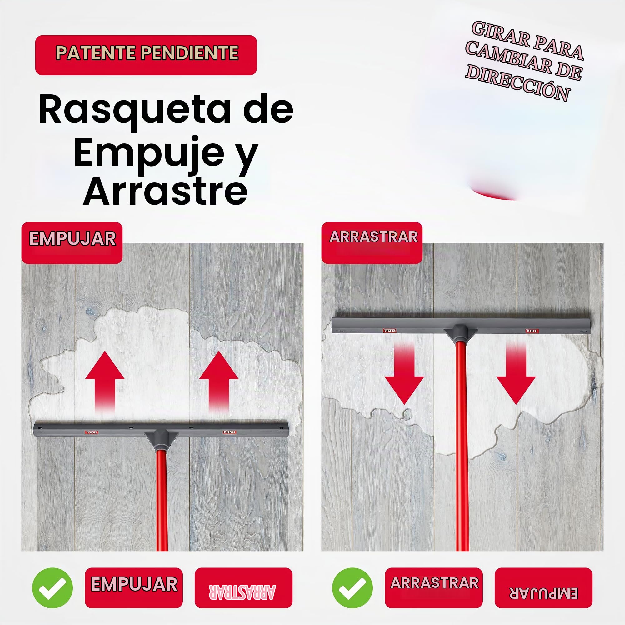 Tyroler Empujar y Tirar Escobilla de Goma 60 cm | Cabezal de 100% Silicona | | Mango de 140 cm Haragán para Suelo, Ducha, Baño, Garaje y Terraza | Escoba de Goma para Suelo | Araganes