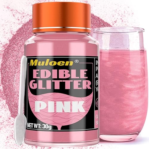 Purpurina comestible rosa 100 % purpurina comestible para bebidas, suministros de decoración de pasteles, suministros de decoración de galletas,