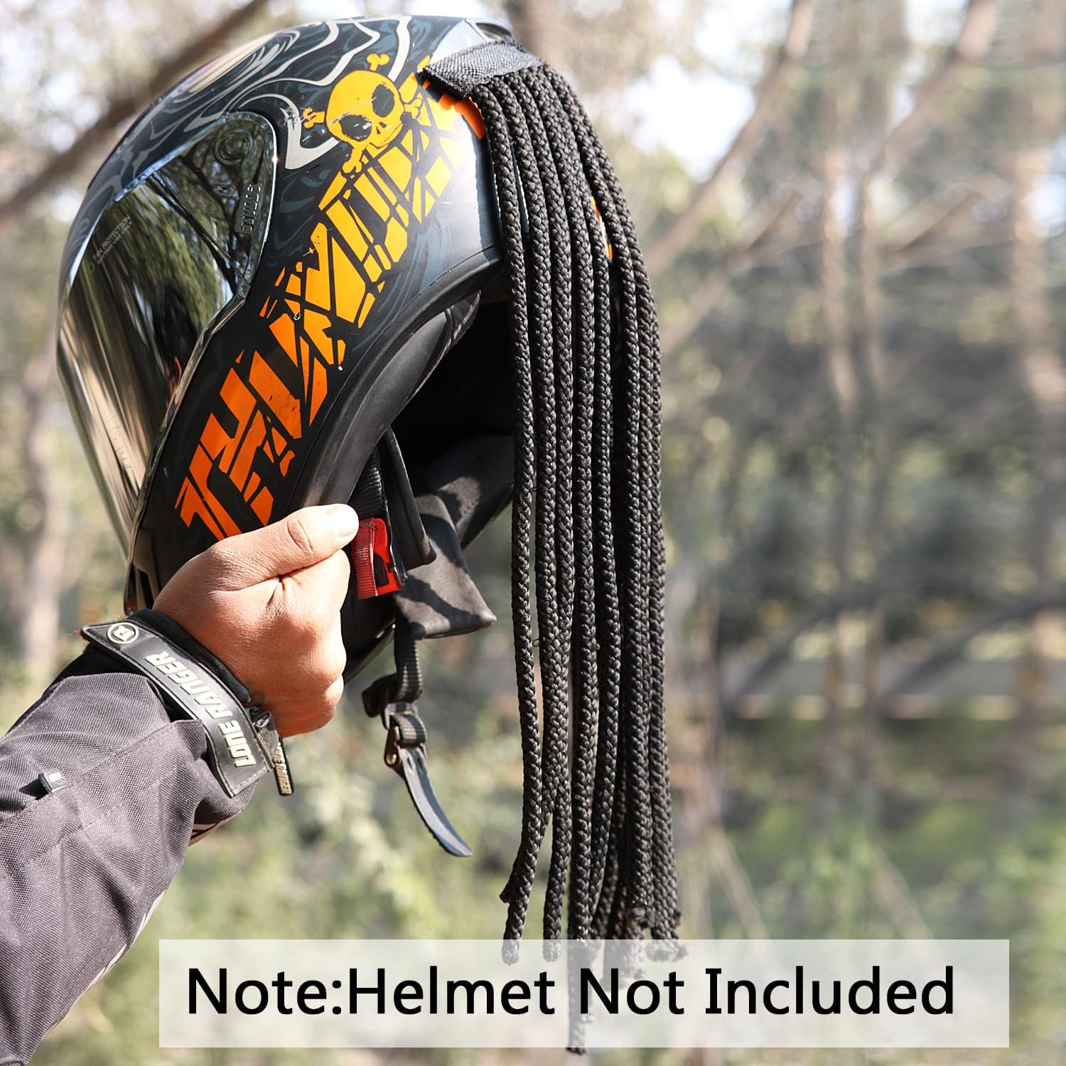 AAKICHI Motorcycle Helmet Dreadlocks, Black Braided Hair Extensions, Universal Design Predator Dreadlocks/Add-On Hair Attachment for Rider Helmet
