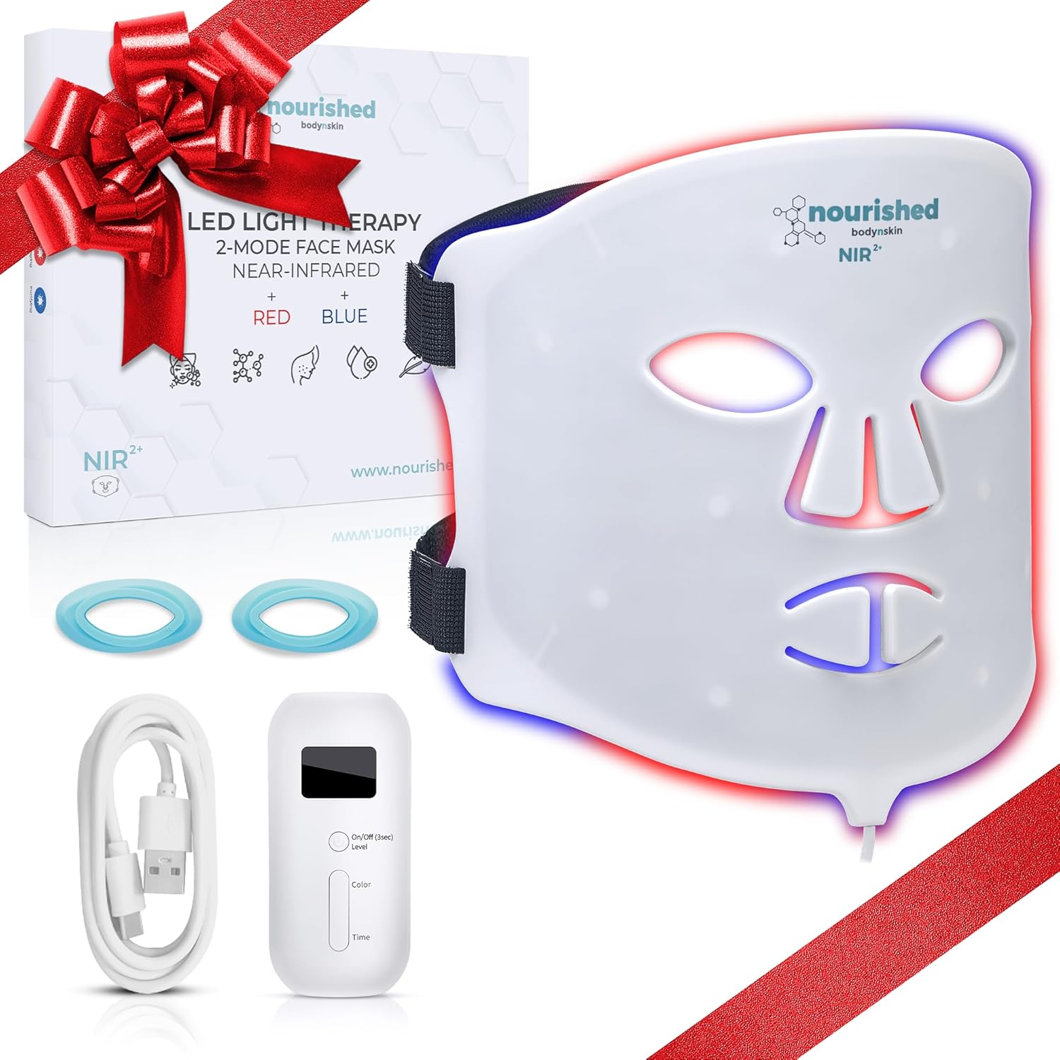 Portable LED Face Mask with Near-Infrared - Blue Red Light Therapy for Face - 114 LEDs - Skincare