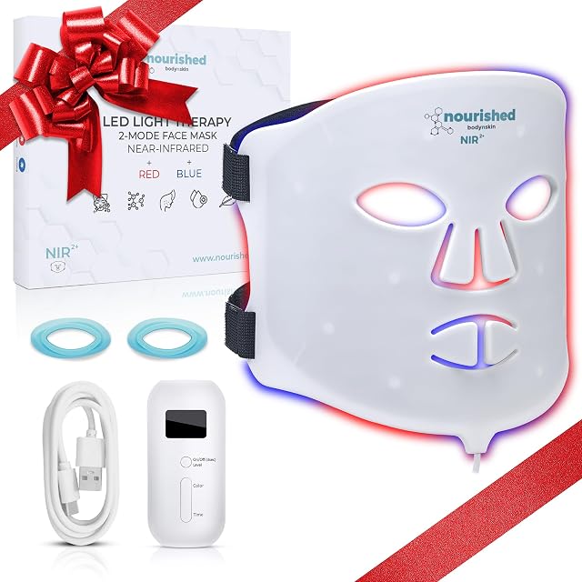 Portable LED Face Mask with Near-Infrared - Blue Red Light Therapy for Face - 114 LEDs - Skincare