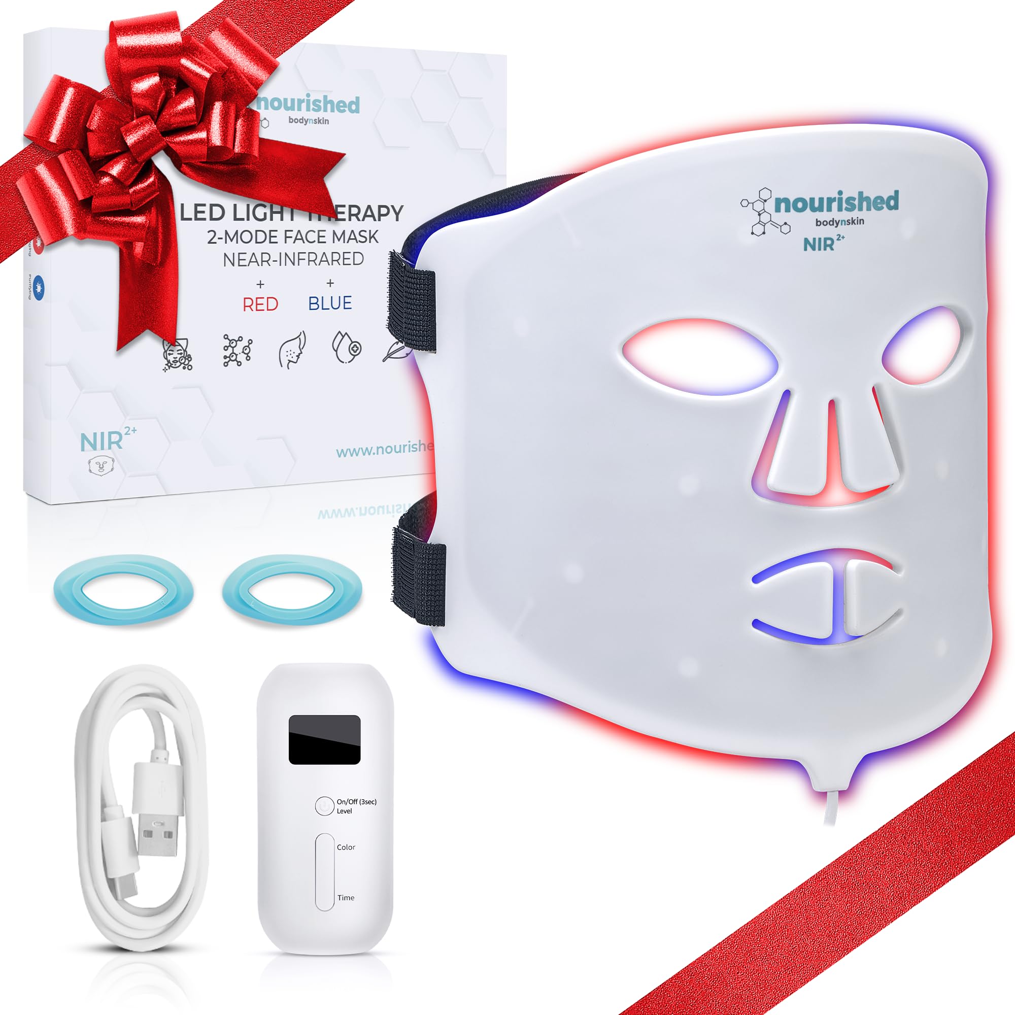 Portable LED Face Mask with Near-Infrared - Blue Red Light Therapy for Face - 114 LEDs - Skincare