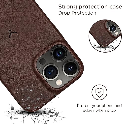 Miniatura 9 de Funda de piel hecha a mano para iPhone 13 Pro, compatible con MagSafe, a prueba de golpes, antiarañazos (espresso)
