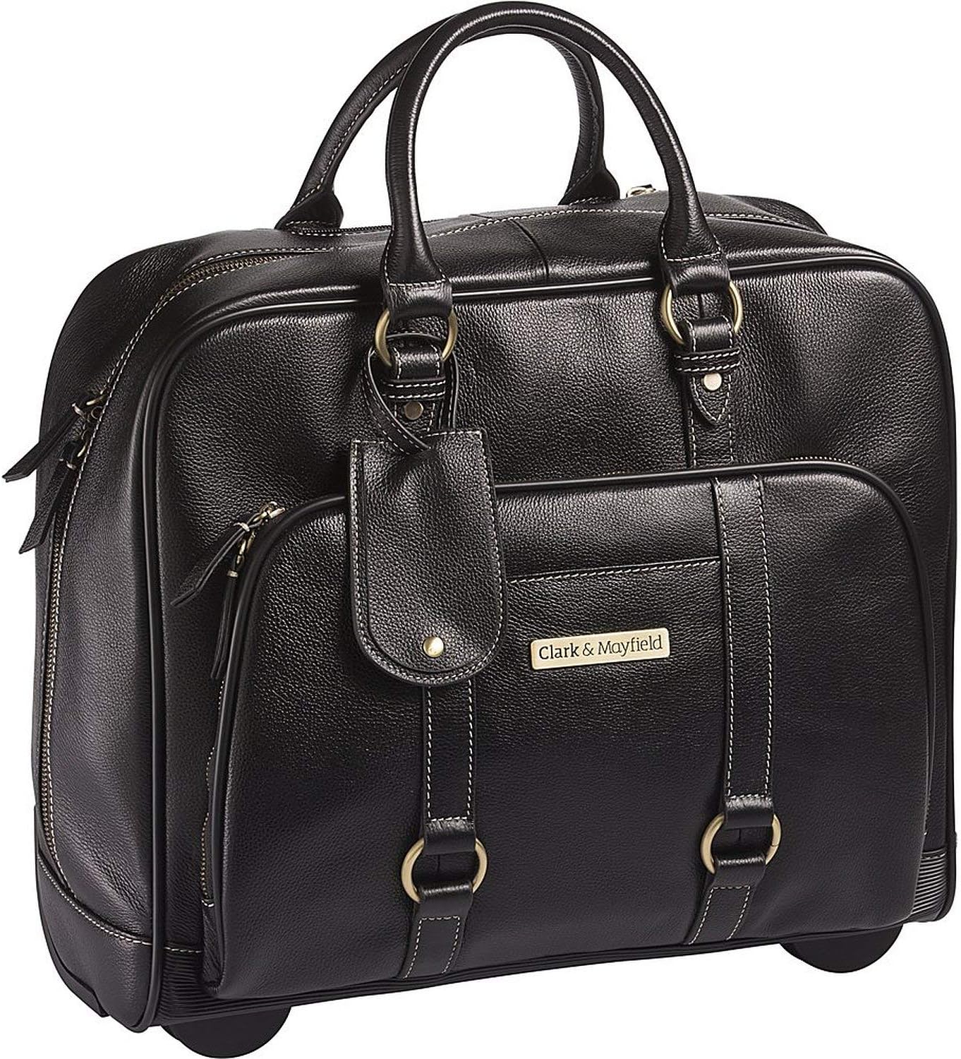Clark & Mayfield Hawthorne Leather Rolling 17.3" Laptop Bag, Computer Bag in Black