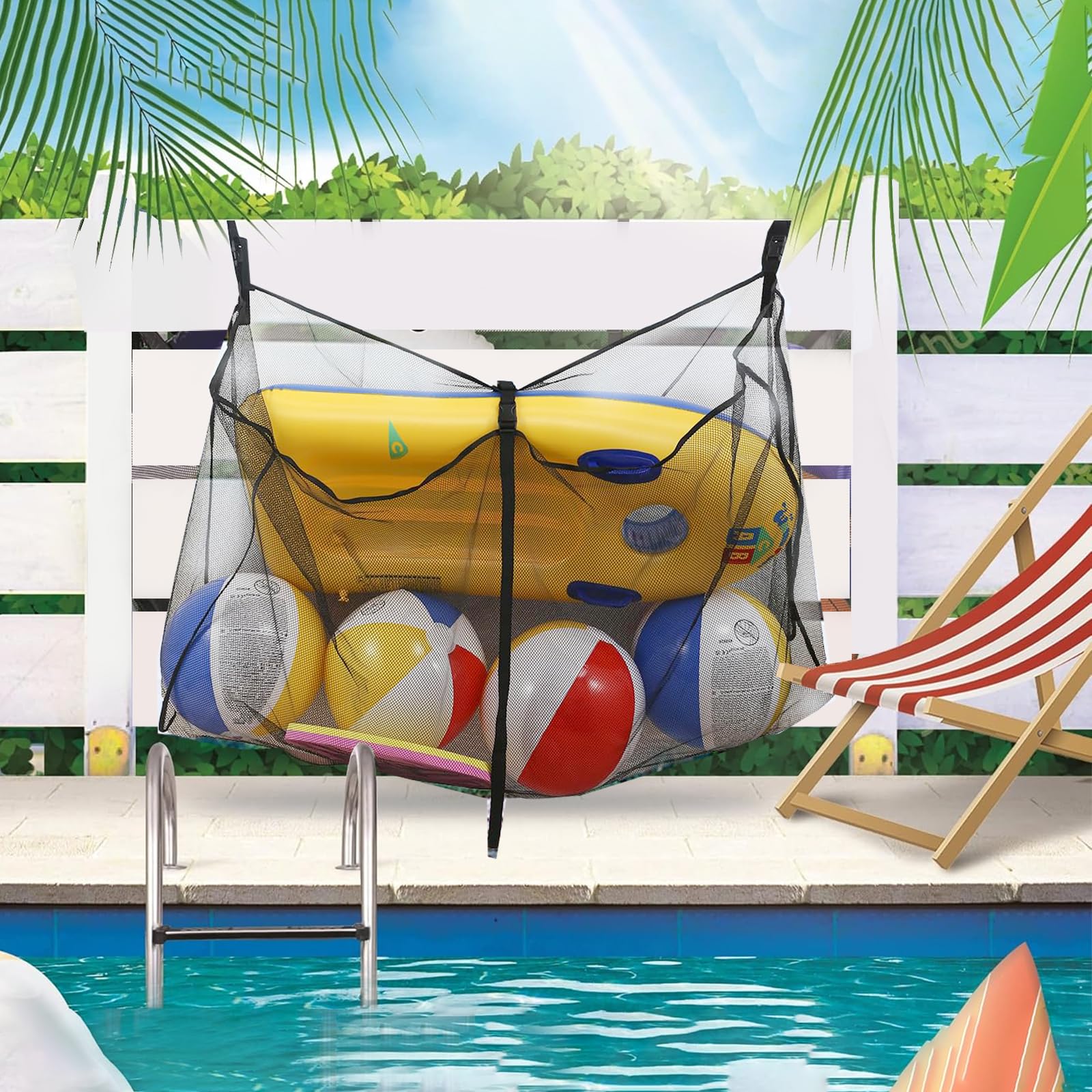 Pool Aufbewahrungstasche Mit Netz – Hänge-Organizer Für Schwimmspielzeug, Handtücher & Mehr (schwarz, 158 X 100 Cm)