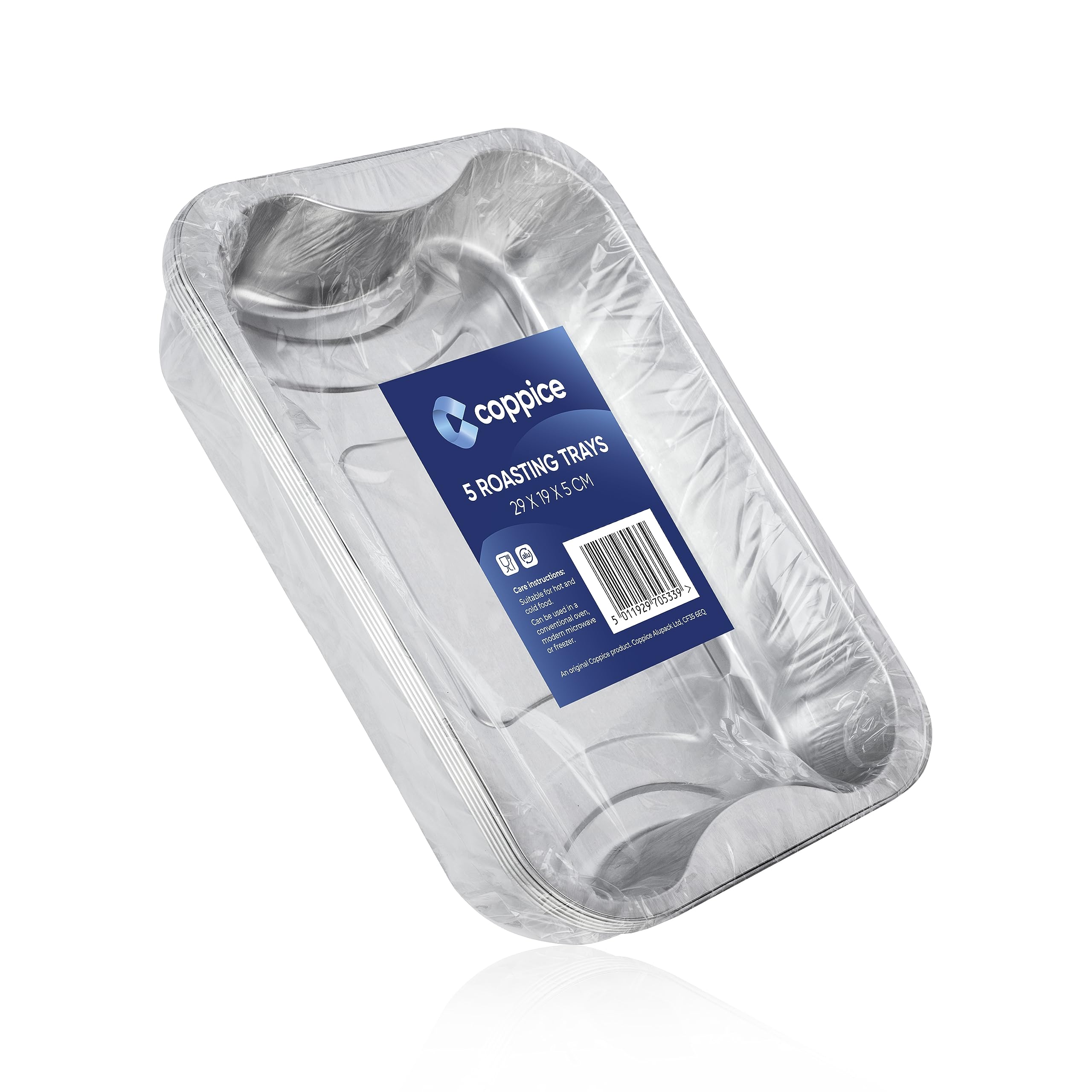 Coppice Strong Aluminium Foil Trays for Baking, BBQ, Roasting, Grilling, & Food Storage | 29cm x 19cm x 5cm | Freezer, Microwave & Oven Safe (5 Trays)
