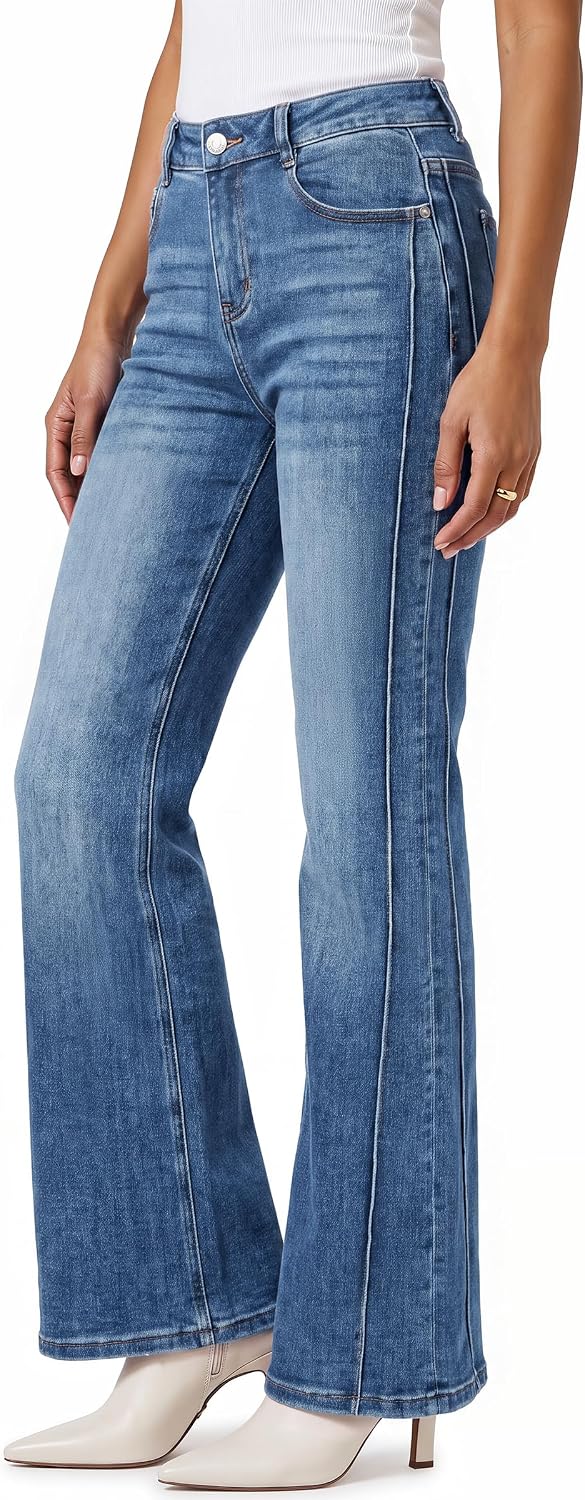 Arach&Cloz Women's High Stretch Side Seam Fall Work Casual Flare Jeans
