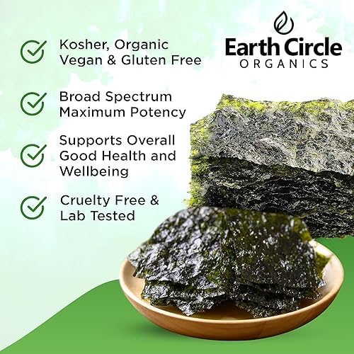 Miniatura 2 de Earth Circle Organics Algas Nori orgánicas certificadas, hojas de Nori de grado prémium "A" sin calentar y no tostadas, veganas, paleo y