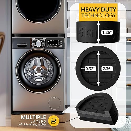 Miniatura 2 de Silent Guys Almohadillas antivibración resistentes para lavadora – Paquete de 4 almohadillas de vibración para lavadora, alfombrilla antivibración