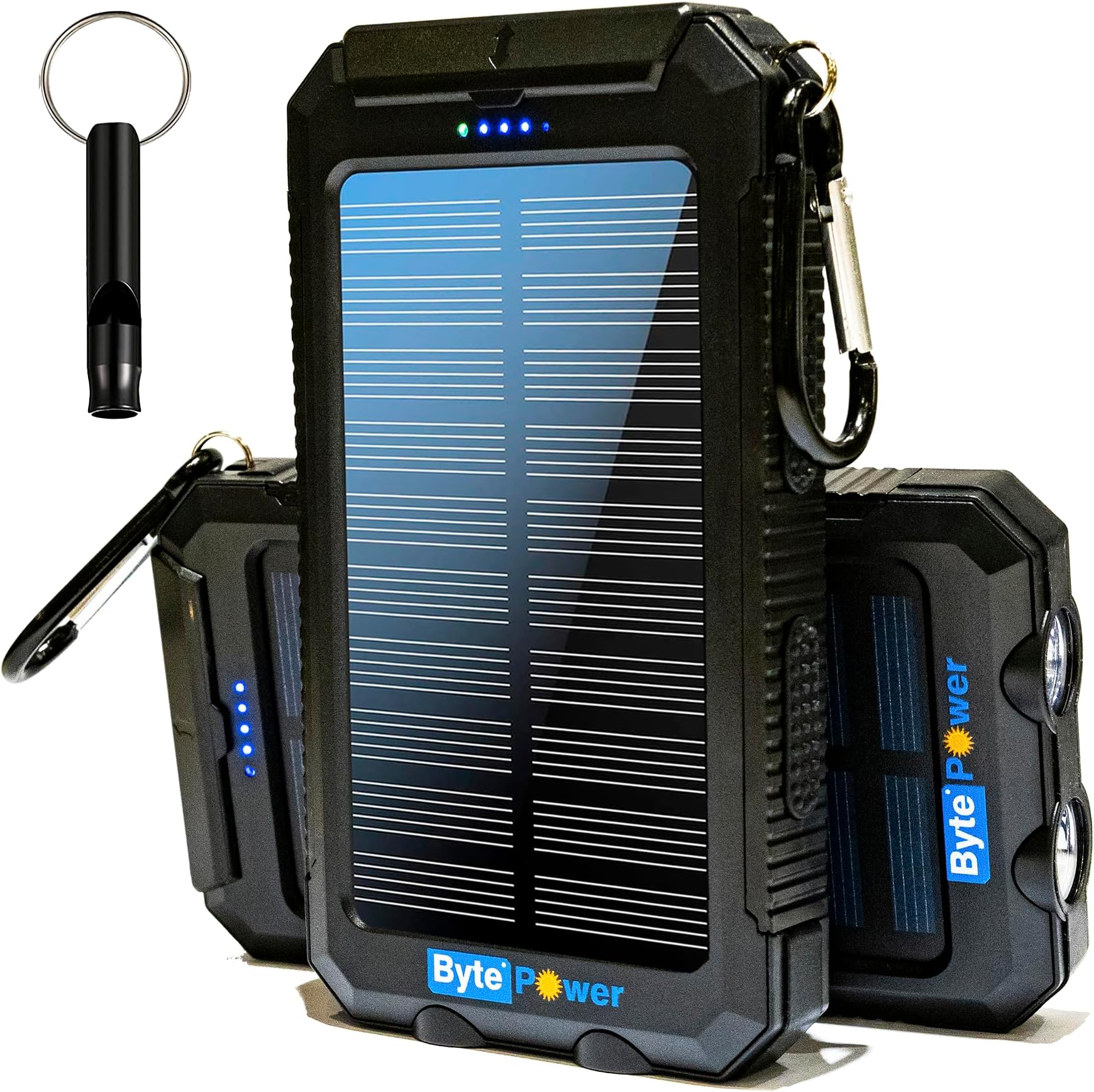Solar Charger Power Bank 20000mAh, Portable Solar Pone Charger with Compass,Carabiner, Whistle,Flashlights,Solar Panel Charger,Camping Gear Accessory (Black)