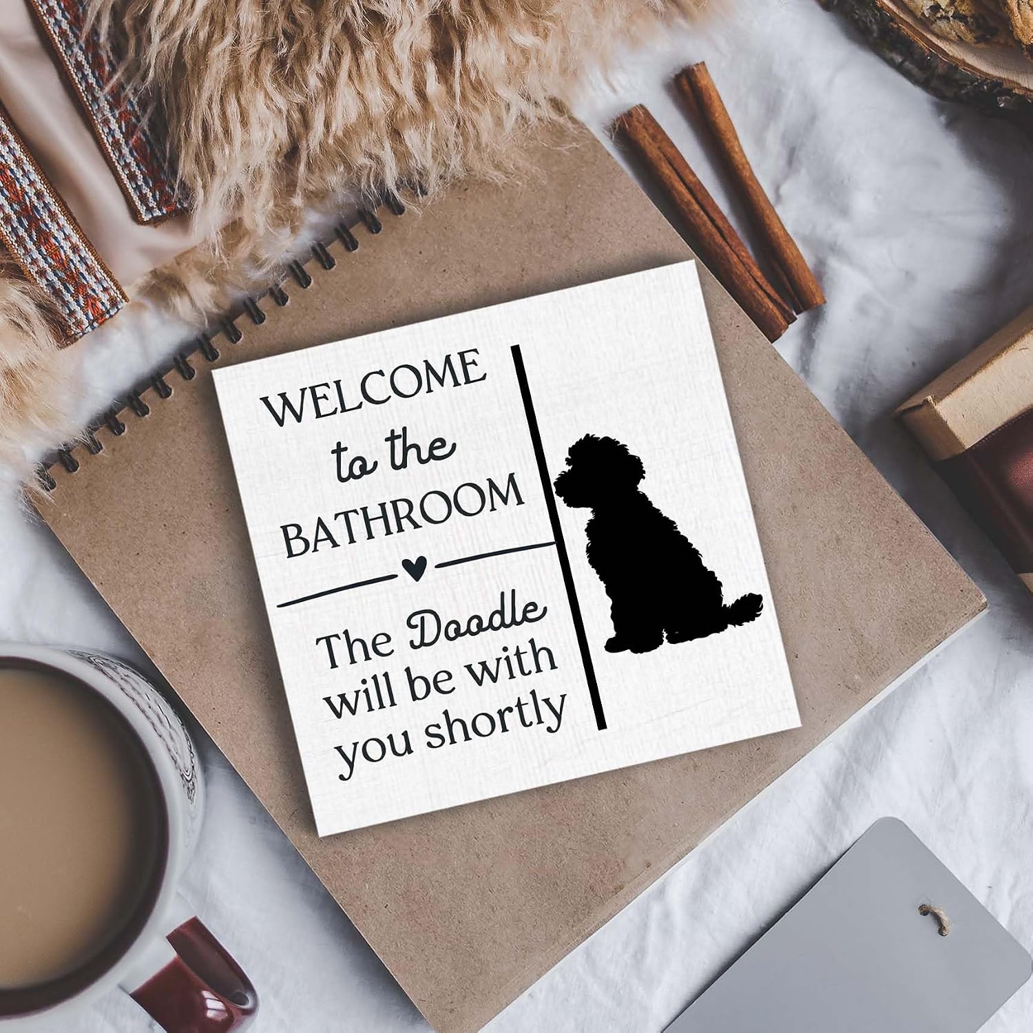Welcome to The Bathroom The Goldendoodle Will Be with You Shortly Wood Box Sign, Funny Bathroom Desk Shelf Decor, Goldendoodle Gifts, Funny Dog Wooden Block Plaque Box Sign Table Decor image 4