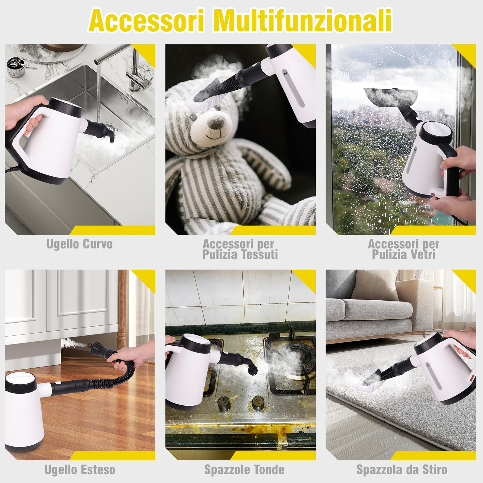Fippesax Pulitore a vapore manuale, 400 ml, pulitore a vapore multiuso con 9 accessori, pulitore a vapore senza sostanze chimiche per uso domestico, pulizia di pavimenti, piastrelle, finestre, divani