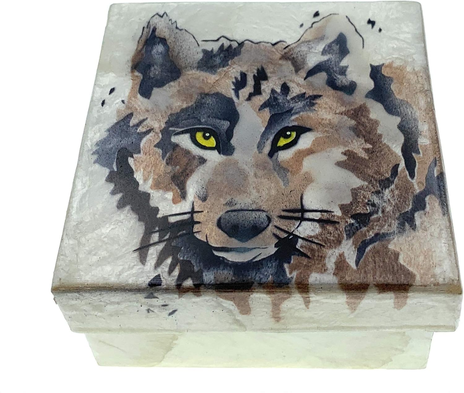 Wolf Capiz Shell Keepsake Box, 3 Inches X 3 Inches