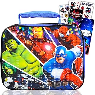 Marvel Shop Marvel Avengers Lunch Bag Set For Boys, Kids - Bundle with Avengers School Lunch Box With Spiderman Stickers And More (Avengers School Supplies)