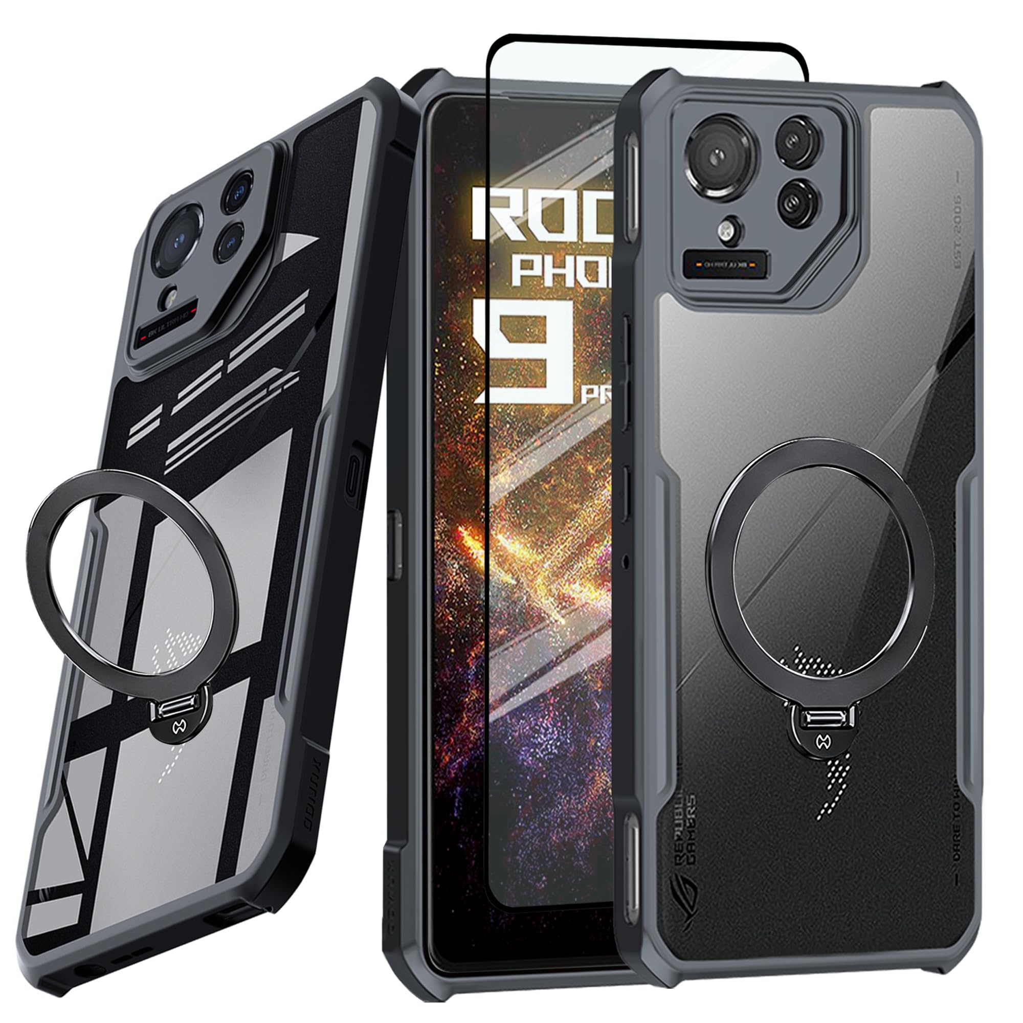 Coque Asus ROG Phone 9 Pro antichoc transparente avec bague support noir - 7