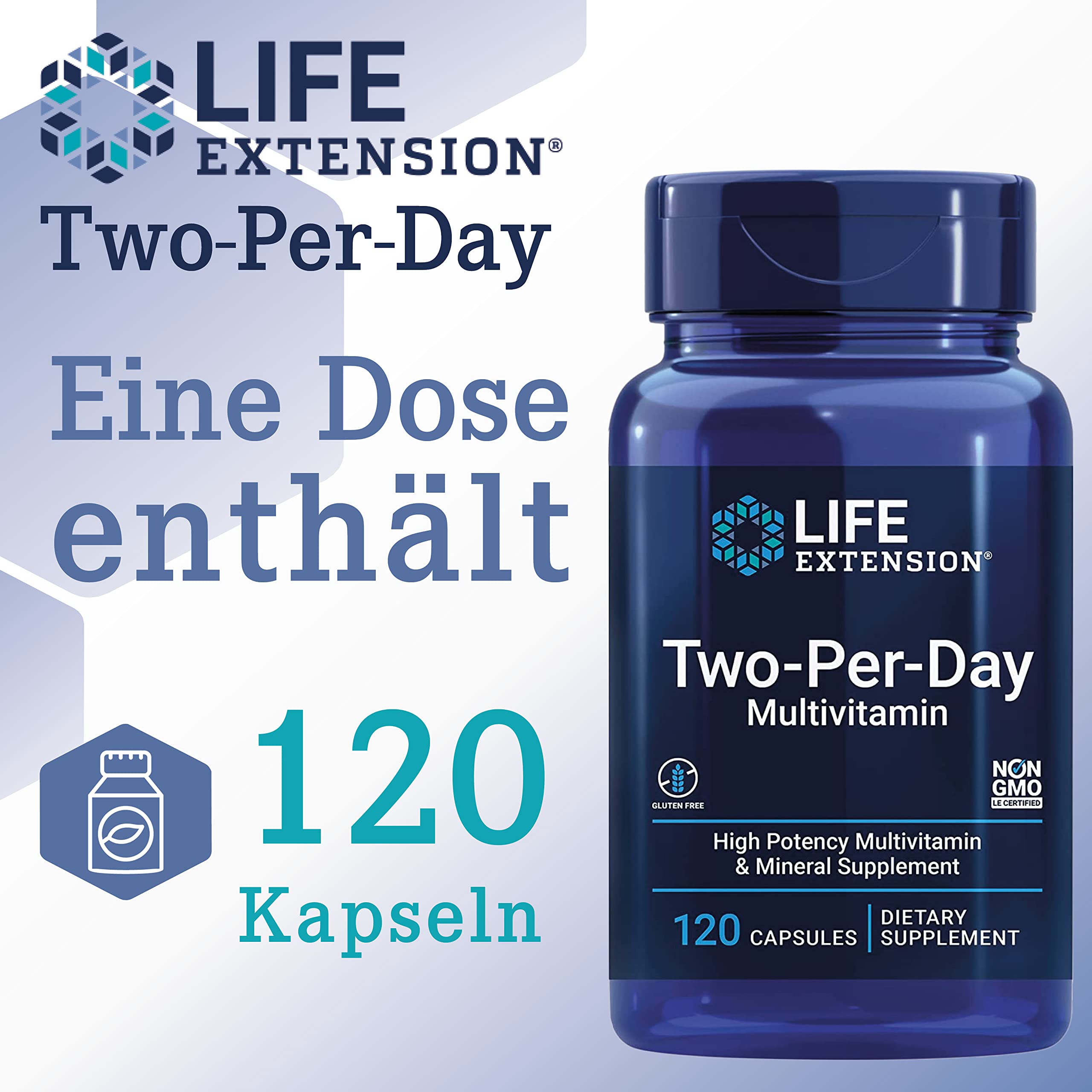 Life Extension, Two per Day, 120 glutenfreie Kapseln, breites Spektrum an Vitaminen je Dosis, Sojafrei, GMO frei, Geschmacksneutral