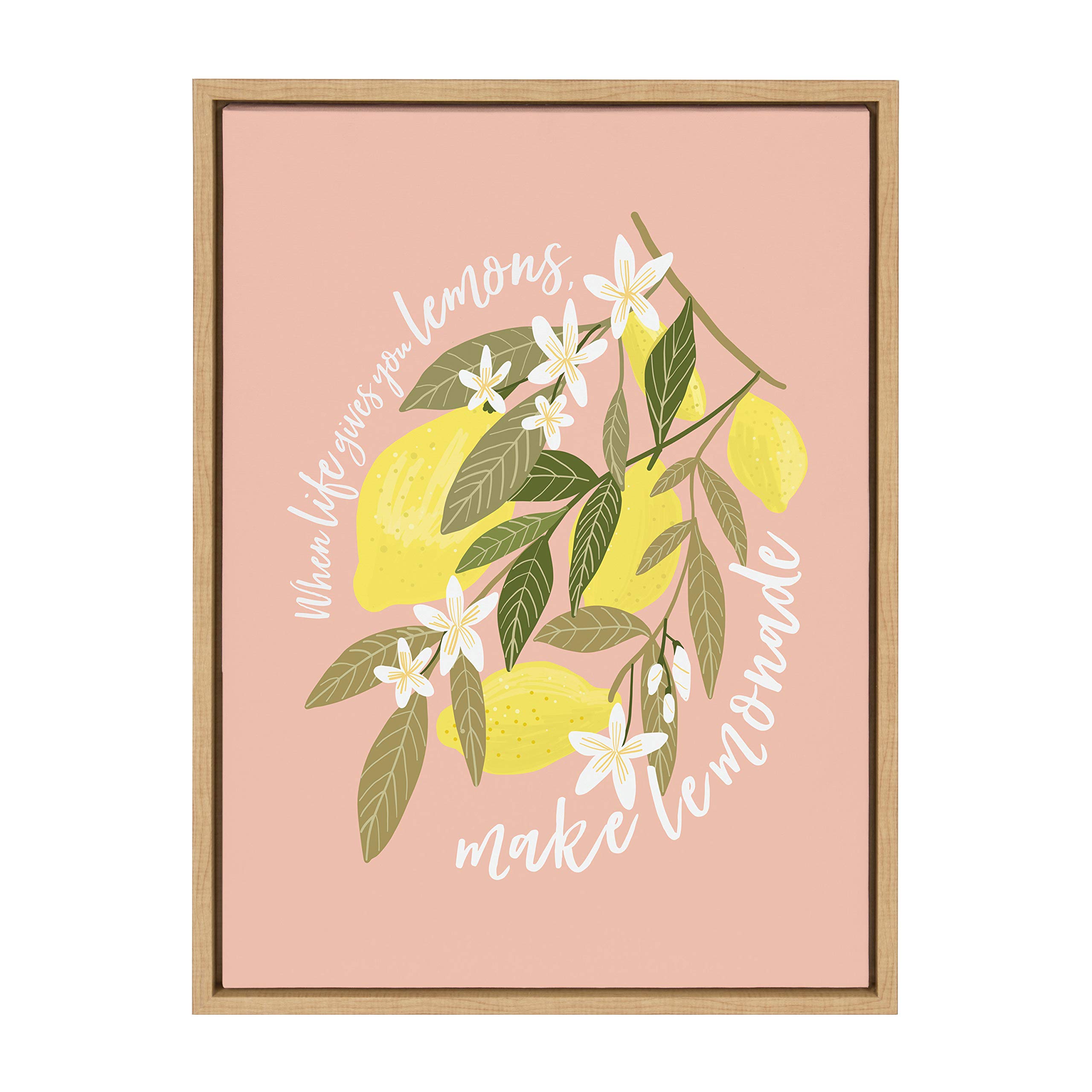 Kate and LaurelSylvie 561 Lemons Framed Canvas Wall Art by Mia Charro, 18x24 Natural, Inspirational Fruit Art for Wall