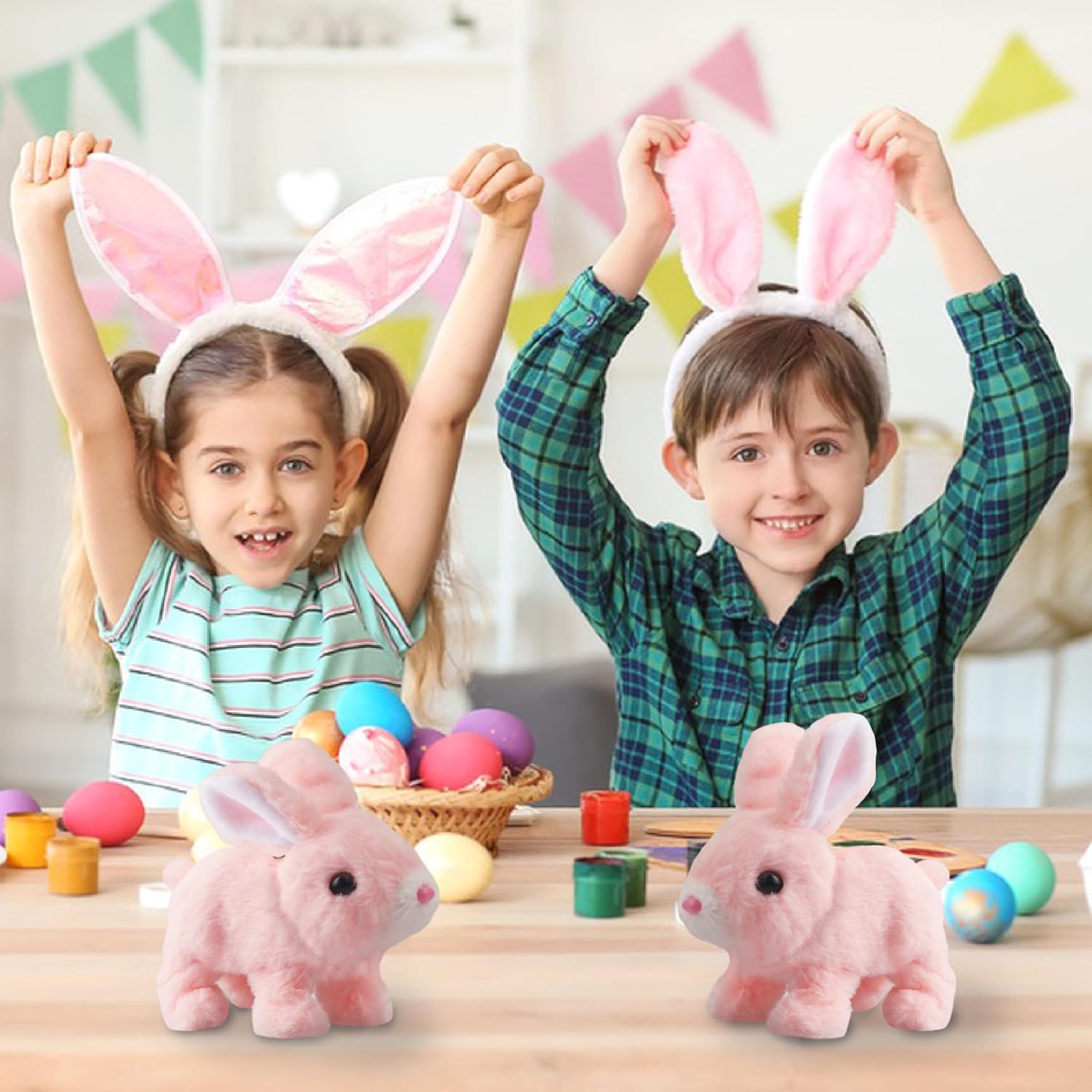 A-SZCXTOP Easter Hopping Rabbit Electronic Interactive Pet Plush Bunny Toy with Sounds Movements Animated Walking Wiggle Ears Twitch Nose for Toddlers Kids (Pink)