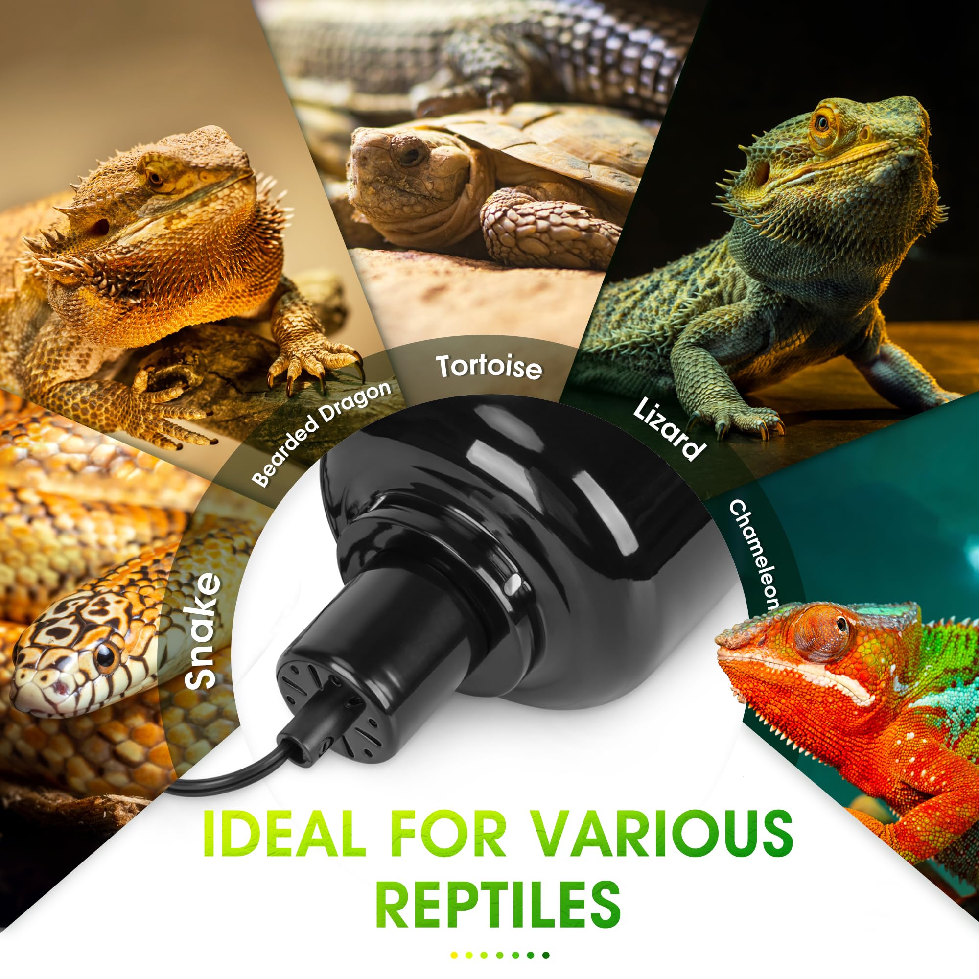 Paquete de 2 lámparas de cúpula de reptil, 7.5 pulgadas de profundidad, lámpara de cúpula de reptil, aluminio para terrario de reptiles con enchufe de cerámica e interruptor individual
